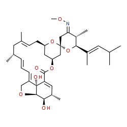 ChemSpider 2D Image | (2R,4E,4'S,5S,6S,8'R,10'E,13'R,14'E,16'E,20'R,21'R,22'S,24'R)-21',24'-Dihydroxy-4-(methoxyimino)-5,11',13',22'-tetramethyl-6-[(2E)-4-methyl-2-penten-2-yl]-3,4,5,6-tetrahydro-2'H-spiro[pyran-2,6'-[3,7,
19]trioxatetracyclo[15.6.1.1~4,8~.0~20,24~]pentacosa[1(23),10,14,16]tetraen]-2'-one | C37H53NO8
