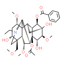 ChemSpider 2D Image | (1alpha,3alpha,6alpha,14beta,15alpha,16beta)-8-Acetoxy-20-ethyl-3,13,15-trihydroxy-1,6,16-trimethoxy-4-(methoxymethyl)aconitan-14-yl benzoate | C34H47NO11