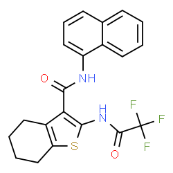 ChemSpider 2D Image | N-(1-Naphthyl)-2-[(trifluoroacetyl)amino]-4,5,6,7-tetrahydro-1-benzothiophene-3-carboxamide | C21H17F3N2O2S