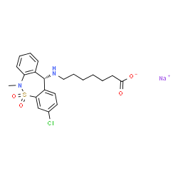 ChemSpider 2D Image | Sodium 7-{[(11S)-3-chloro-6-methyl-5,5-dioxido-6,11-dihydrodibenzo[c,f][1,2]thiazepin-11-yl]amino}heptanoate | C21H24ClN2NaO4S