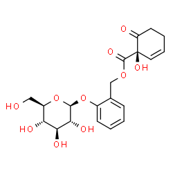 ChemSpider 2D Image | 2-(beta-D-Glucopyranosyloxy)benzyl (1R)-1-hydroxy-6-oxo-2-cyclohexene-1-carboxylate | C20H24O10