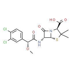 ChemSpider 2D Image | (2S,5R,6R)-6-{[(2R)-2-(3,4-Dichlorophenyl)-2-methoxyacetyl]amino}-3,3-dimethyl-7-oxo-4-thia-1-azabicyclo[3.2.0]heptane-2-carboxylic acid | C17H18Cl2N2O5S