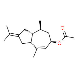 ChemSpider 2D Image | (3aR,4S,6R,8aR)-2-Isopropylidene-4,8-dimethyl-1,2,3,3a,4,5,6,8a-octahydro-6-azulenyl acetate | C17H26O2