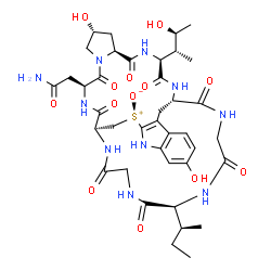 ChemSpider 2D Image | (1S,4S,8R,10S,13S,16S,34S)-4-(2-Amino-2-oxoethyl)-34-[(2S)-2-butanyl]-8,22-dihydroxy-13-[(2R,3S)-3-hydroxy-2-butanyl]-2,5,11,14,30,33,36,39-octaoxo-27-thionia-3,6,12,15,25,29,32,35,38-nonaazapentacycl
o[14.12.11.0~6,10~.0~18,26~.0~19,24~]nonatriaconta-18(26),19,21,23-tetraen-27-olate | C39H54N10O13S