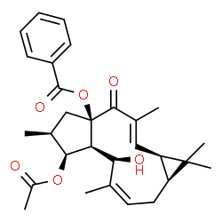 ChemSpider 2D Image | (-)-(6Z,12E,2S,3S,4R,5R,9S,11S,15R)-3-acetoxy-15-benzoyloxylathyra-6,12-dien-5-ol-14-one | C29H36O6