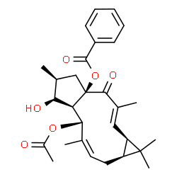 ChemSpider 2D Image | (-)-(6Z,12E,2S,3S,4R,5R,9S,11S,15R)-5-acetoxy-15-benzoyloxylathyra-6,12-dien-3-ol-14-one | C29H36O6