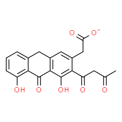 ChemSpider 2D Image | (3-Acetoacetyl-4,5-dihydroxy-10-oxo-9,10-dihydro-2-anthracenyl)acetate | C20H15O7