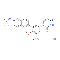 ChemSpider 2D Image | Sodium {6-[5-(2,4-dioxo-3,4-dihydro-1(2H)-pyrimidinyl)-2-methoxy-3-(2-methyl-2-propanyl)phenyl]-2-naphthyl}(methylsulfonyl)azanide | C26H26N3NaO5S