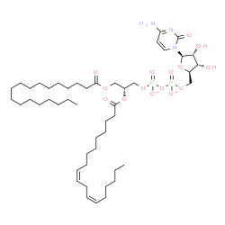 ChemSpider 2D Image | 5'-O-[({[(2R)-2-[(9Z,12Z)-9,12-Octadecadienoyloxy]-3-(stearoyloxy)propoxy]phosphinato}oxy)phosphinato]cytidine | C48H83N3O15P2