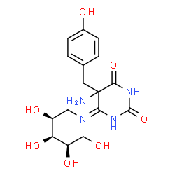 ChemSpider 2D Image | 5-amino-5-(4-hydroxybenzyl)-6-((2,3,4,5-tetrahydroxypentyl)amino)dihydropyrimidine-2,4-dione | C16H22N4O7