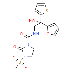 ChemSpider 2D Image | N-[2-(2-Furyl)-2-hydroxy-2-(2-thienyl)ethyl]-3-(methylsulfonyl)-2-oxo-1-imidazolidinecarboxamide | C15H17N3O6S2
