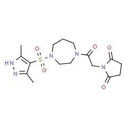 ChemSpider 2D Image | 1-(2-{4-[(3,5-Dimethyl-1H-pyrazol-4-yl)sulfonyl]-1,4-diazepan-1-yl}-2-oxoethyl)-2,5-pyrrolidinedione | C16H23N5O5S