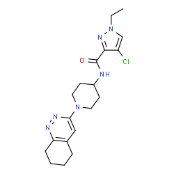 ChemSpider 2D Image | 4-Chloro-1-ethyl-N-[1-(5,6,7,8-tetrahydro-3-cinnolinyl)-4-piperidinyl]-1H-pyrazole-3-carboxamide | C19H25ClN6O