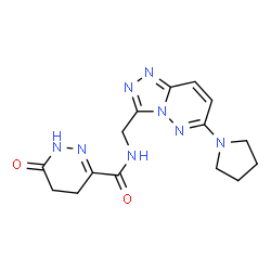 ChemSpider 2D Image | 6-Oxo-N-{[6-(1-pyrrolidinyl)[1,2,4]triazolo[4,3-b]pyridazin-3-yl]methyl}-1,4,5,6-tetrahydro-3-pyridazinecarboxamide | C15H18N8O2