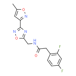 ChemSpider 2D Image | 2-(2,4-Difluorophenyl)-N-{[3-(5-methyl-1,2-oxazol-3-yl)-1,2,4-oxadiazol-5-yl]methyl}acetamide | C15H12F2N4O3