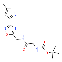 ChemSpider 2D Image | 2-Methyl-2-propanyl [2-({[3-(5-methyl-1,2-oxazol-3-yl)-1,2,4-oxadiazol-5-yl]methyl}amino)-2-oxoethyl]carbamate | C14H19N5O5
