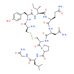 ChemSpider 2D Image | 1-{[(4R,7S,10S,13S,16S,19R)-19-Amino-7-(2-amino-2-oxoethyl)-10-(3-amino-3-oxopropyl)-13-[(2S)-2-butanyl]-16-(4-hydroxybenzyl)-6,9,12,15,18-pentaoxo-1,2-dithia-5,8,11,14,17-pentaazacycloicosan-4-yl]car
bonyl}prolyl-L-leucylglycinamide | C43H66N12O12S2