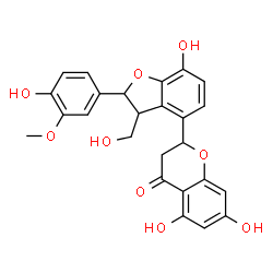 ChemSpider 2D Image | 5,7-Dihydroxy-2-[7-hydroxy-2-(4-hydroxy-3-methoxyphenyl)-3-(hydroxymethyl)-2,3-dihydro-1-benzofuran-4-yl]-2,3-dihydro-4H-chromen-4-one | C25H22O9
