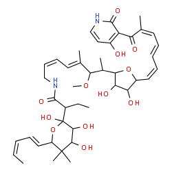 ChemSpider 2D Image | N-[(2Z,4E)-7-{3,4-Dihydroxy-5-[(1Z,3E,5Z)-7-(4-hydroxy-2-oxo-1,2-dihydro-3-pyridinyl)-6-methyl-7-oxo-1,3,5-heptatrien-1-yl]tetrahydro-2-furanyl}-6-methoxy-5-methyl-2,4-octadien-1-yl]-2-{2,3,4-trihydro
xy-5,5-dimethyl-6-[(1E,3Z)-1,3-pentadien-1-yl]tetrahydro-2H-pyran-2-yl}butanamide (non-preferred name) | C43H60N2O12