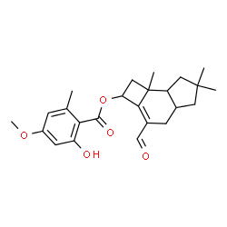 ChemSpider 2D Image | 3-Formyl-6,6,7b-trimethyl-2,4,4a,5,6,7,7a,7b-octahydro-1H-cyclobuta[e]inden-2-yl 2-hydroxy-4-methoxy-6-methylbenzoate | C24H30O5