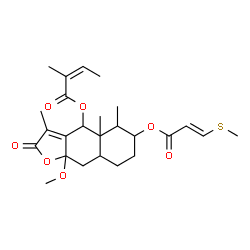 ChemSpider 2D Image | 9a-Methoxy-3,4a,5-trimethyl-6-{[(2E)-3-(methylsulfanyl)-2-propenoyl]oxy}-2-oxo-2,4,4a,5,6,7,8,8a,9,9a-decahydronaphtho[2,3-b]furan-4-yl (2Z)-2-methyl-2-butenoate | C25H34O7S