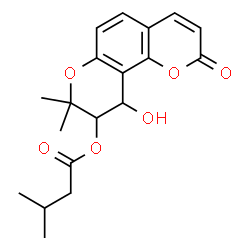 ChemSpider 2D Image | 10-Hydroxy-8,8-dimethyl-2-oxo-9,10-dihydro-2H,8H-pyrano[2,3-f]chromen-9-yl 3-methylbutanoate | C19H22O6
