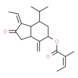 ChemSpider 2D Image | (1Z)-1-Ethylidene-7-isopropyl-4-methylene-2-oxooctahydro-1H-inden-5-yl (2Z)-2-methyl-2-butenoate | C20H28O3