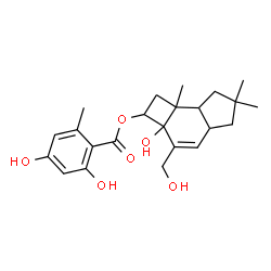 ChemSpider 2D Image | 2a-Hydroxy-3-(hydroxymethyl)-6,6,7b-trimethyl-2,2a,4a,5,6,7,7a,7b-octahydro-1H-cyclobuta[e]inden-2-yl 2,4-dihydroxy-6-methylbenzoate | C23H30O6