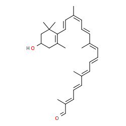 ChemSpider 2D Image | (2E,4E,6E,8E,10E,12E,14Z,16E)-17-(4-Hydroxy-2,6,6-trimethyl-1-cyclohexen-1-yl)-2,6,11,15-tetramethyl-2,4,6,8,10,12,14,16-heptadecaoctaenal | C30H40O2