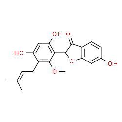 ChemSpider 2D Image | 3(2H)-Benzofuranone, 2-[4,6-dihydroxy-2-methoxy-3-(3-methyl-2-butenyl)phenyl]-6-hydroxy- | C20H20O6
