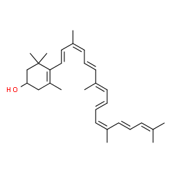 ChemSpider 2D Image | 3,5,5-Trimethyl-4-[(1E,3Z,5E,7E,9E,11Z,13E)-3,7,12,16-tetramethyl-1,3,5,7,9,11,13,15-heptadecaoctaen-1-yl]-3-cyclohexen-1-ol | C30H42O