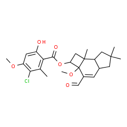 ChemSpider 2D Image | 3-Formyl-2a-methoxy-6,6,7b-trimethyl-2,2a,4a,5,6,7,7a,7b-octahydro-1H-cyclobuta[e]inden-2-yl 3-chloro-6-hydroxy-4-methoxy-2-methylbenzoate | C25H31ClO6