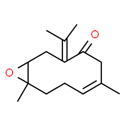 ChemSpider 2D Image | (6Z)-3-Isopropylidene-6,10-dimethyl-11-oxabicyclo[8.1.0]undec-6-en-4-one | C15H22O2