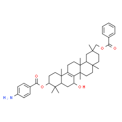 ChemSpider 2D Image | 11-[(Benzoyloxy)methyl]-6-hydroxy-4,4,6b,8a,11,12b,14b-heptamethyl-1,2,3,4,4a,5,6,6b,7,8,8a,9,10,11,12,12a,12b,13,14,14b-icosahydro-3-picenyl 4-aminobenzoate | C44H59NO5
