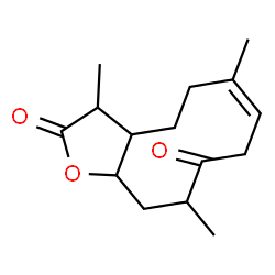 ChemSpider 2D Image | (6Z)-3,6,10-Trimethyl-3a,5,8,10,11,11a-hexahydrocyclodeca[b]furan-2,9(3H,4H)-dione | C15H22O3