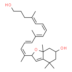 ChemSpider 2D Image | 2-[(2Z,4E,6E,8Z,10E)-14-Hydroxy-6,11-dimethyl-2,4,6,8,10-tetradecapentaen-2-yl]-4,4,7a-trimethyl-2,4,5,6,7,7a-hexahydro-1-benzofuran-6-ol | C27H40O3
