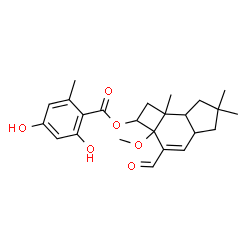 ChemSpider 2D Image | 3-Formyl-2a-methoxy-6,6,7b-trimethyl-2,2a,4a,5,6,7,7a,7b-octahydro-1H-cyclobuta[e]inden-2-yl 2,4-dihydroxy-6-methylbenzoate | C24H30O6