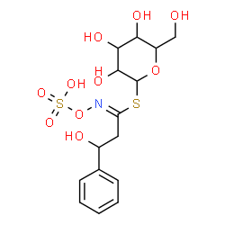 ChemSpider 2D Image | 1-S-[(1E)-3-Hydroxy-3-phenyl-N-(sulfooxy)propanimidoyl]-1-thiohexopyranose | C15H21NO10S2