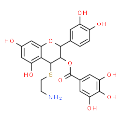 ChemSpider 2D Image | 4-[(2-Aminoethyl)sulfanyl]-2-(3,4-dihydroxyphenyl)-5,7-dihydroxy-3,4-dihydro-2H-chromen-3-yl 3,4,5-trihydroxybenzoate | C24H23NO10S