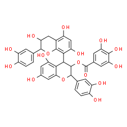 ChemSpider 2D Image | 2,2'-Bis(3,4-dihydroxyphenyl)-3',5,5',7,7'-pentahydroxy-3,3',4,4'-tetrahydro-2H,2'H-4,8'-bichromen-3-yl 3,4,5-trihydroxybenzoate | C37H30O16