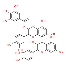 ChemSpider 2D Image | 2,2'-Bis(3,4-dihydroxyphenyl)-3,5,5',7,7'-pentahydroxy-3,3',4,4'-tetrahydro-2H,2'H-4,8'-bichromen-3'-yl 3,4,5-trihydroxybenzoate | C37H30O16