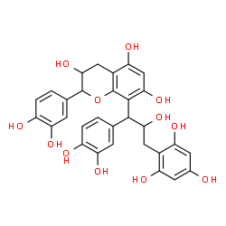 ChemSpider 2D Image | 2-(3,4-Dihydroxyphenyl)-8-[1-(3,4-dihydroxyphenyl)-2-hydroxy-3-(2,4,6-trihydroxyphenyl)propyl]-3,5,7-chromanetriol | C30H28O12