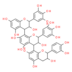 ChemSpider 2D Image | 2''-(3,4-Dihydroxyphenyl)-2,2'-bis(3,4,5-trihydroxyphenyl)-3,3',3'',4,4',4''-hexahydro-2H,2'H,2''H-4,8':4',8''-terchromene-3,3',3'',5,5',5'',7,7',7''-nonol | C45H38O20
