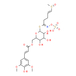 ChemSpider 2D Image | 6-O-[(2E)-3-(4-Hydroxy-3,5-dimethoxyphenyl)-2-propenoyl]-1-S-[(1E,4E)-5-(methylsulfinyl)-N-(sulfooxy)-4-pentenimidoyl]-1-thiohexopyranose | C23H31NO14S3