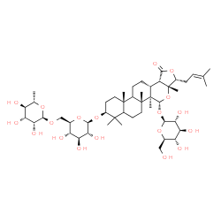ChemSpider 2D Image | (3R,3aR,5R,5aR,5bR,9S,11aR,13aR,13bS)-9-{[6-O-(6-Deoxy-alpha-L-mannopyranosyl)-beta-D-glucopyranosyl]oxy}-3a,5a,5b,8,8,11a-hexamethyl-3-(3-methyl-2-buten-1-yl)-1-oxooctadecahydro-1H-furo[3,4-c]naphtho
[1,2-h]isochromen-5-yl beta-D-glucopyranoside | C48H78O19