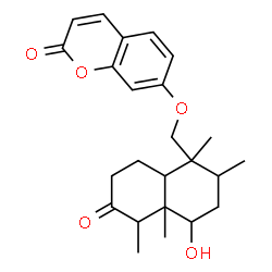 ChemSpider 2D Image | 7-[(4-Hydroxy-1,2,4a,5-tetramethyl-6-oxodecahydro-1-naphthalenyl)methoxy]-2H-chromen-2-one | C24H30O5