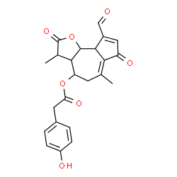 ChemSpider 2D Image | 9-Formyl-3,6-dimethyl-2,7-dioxo-2,3,3a,4,5,7,9a,9b-octahydroazuleno[4,5-b]furan-4-yl (4-hydroxyphenyl)acetate | C23H22O7