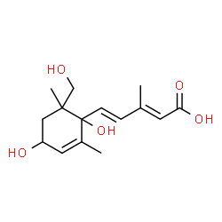 ChemSpider 2D Image | (2E,4E)-5-[1,4-Dihydroxy-6-(hydroxymethyl)-2,6-dimethyl-2-cyclohexen-1-yl]-3-methyl-2,4-pentadienoic acid | C15H22O5