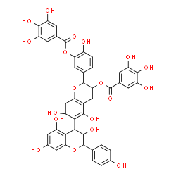 ChemSpider 2D Image | 2-Hydroxy-5-{3,5,5',7,7'-pentahydroxy-2-(4-hydroxyphenyl)-3'-[(3,4,5-trihydroxybenzoyl)oxy]-3,3',4,4'-tetrahydro-2H,2'H-4,6'-bichromen-2'-yl}phenyl 3,4,5-trihydroxybenzoate | C44H34O19