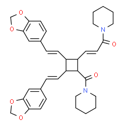 ChemSpider 2D Image | (2E)-3-{2,3-Bis[(E)-2-(1,3-benzodioxol-5-yl)vinyl]-4-(1-piperidinylcarbonyl)cyclobutyl}-1-(1-piperidinyl)-2-propen-1-one | C36H40N2O6